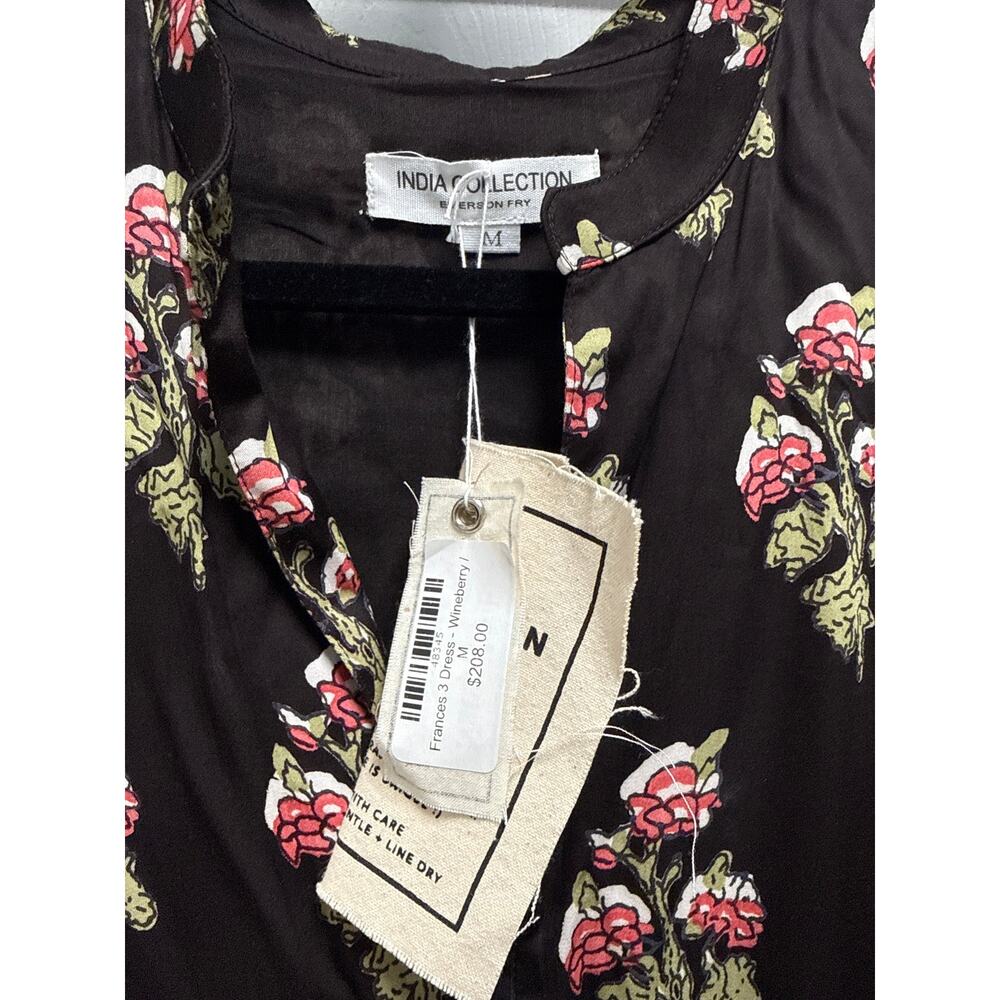 Emerson Fry India Collection Black Long Sleeve Floral Block Print Dress Size Med - Picture 7 of 9